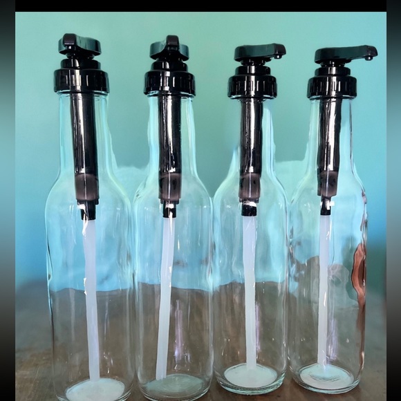 Target Kitchen Set Of 4 Target Coffee Bar Syrup Pumps Dispensers New Glass Bottles Black New